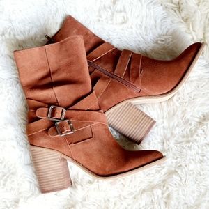 Chelsea & Violet Vicki Brown Suede & Buckled Boots